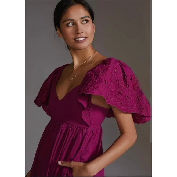 Anthropologie En Saison Barnette Eyelet Puff Sleeve Maxi Dress - Picture 2 of 16